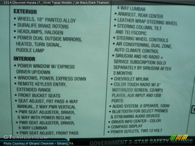 Silver Topaz Metallic / Jet Black/Dark Titanium 2014 Chevrolet Impala LT