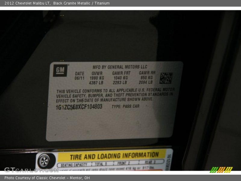Black Granite Metallic / Titanium 2012 Chevrolet Malibu LT