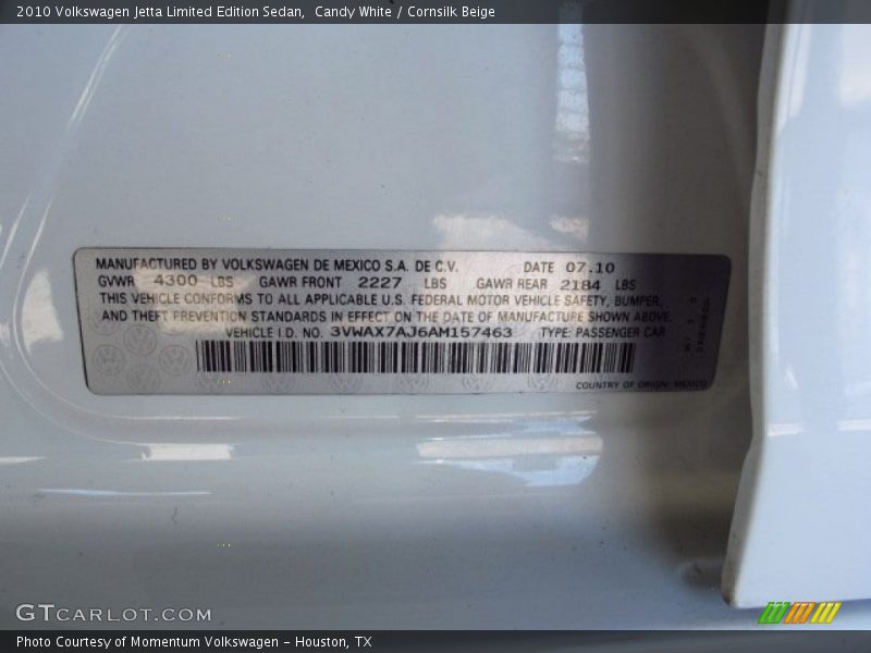 Candy White / Cornsilk Beige 2010 Volkswagen Jetta Limited Edition Sedan