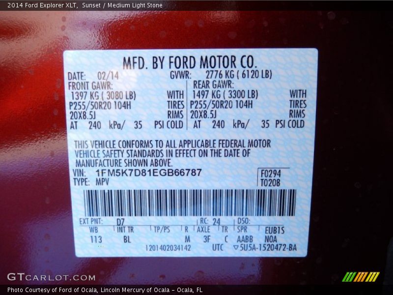 Sunset / Medium Light Stone 2014 Ford Explorer XLT