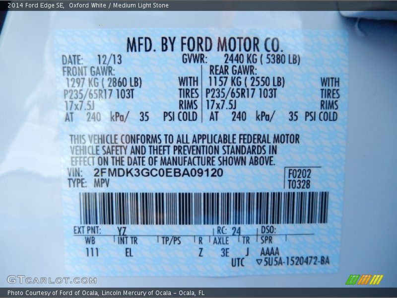Oxford White / Medium Light Stone 2014 Ford Edge SE