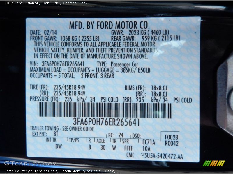 Dark Side / Charcoal Black 2014 Ford Fusion SE