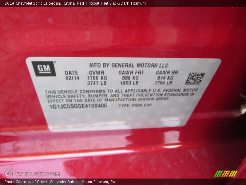 Crystal Red Tintcoat / Jet Black/Dark Titanium 2014 Chevrolet Sonic LT Sedan