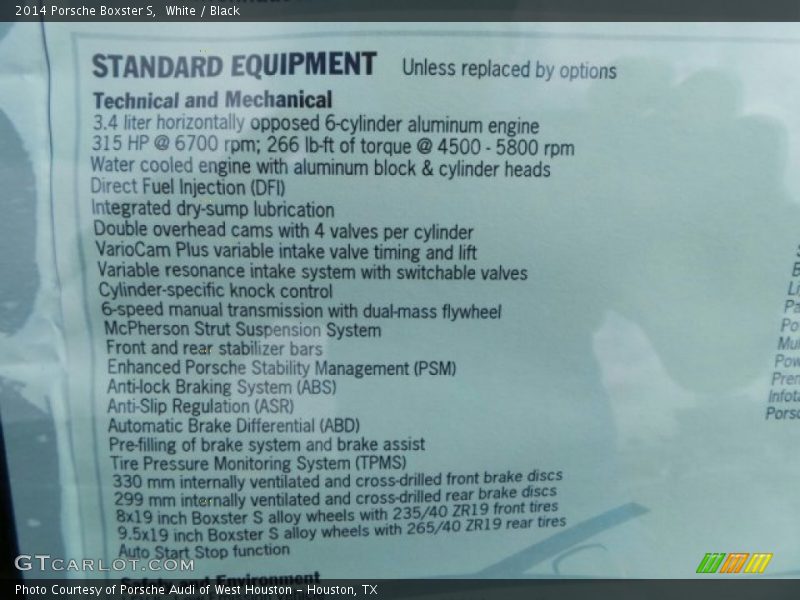  2014 Boxster S Window Sticker