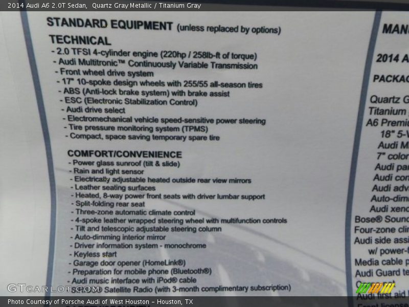 Quartz Gray Metallic / Titanium Gray 2014 Audi A6 2.0T Sedan