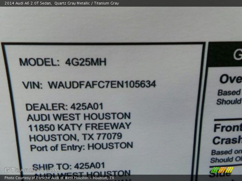 Quartz Gray Metallic / Titanium Gray 2014 Audi A6 2.0T Sedan