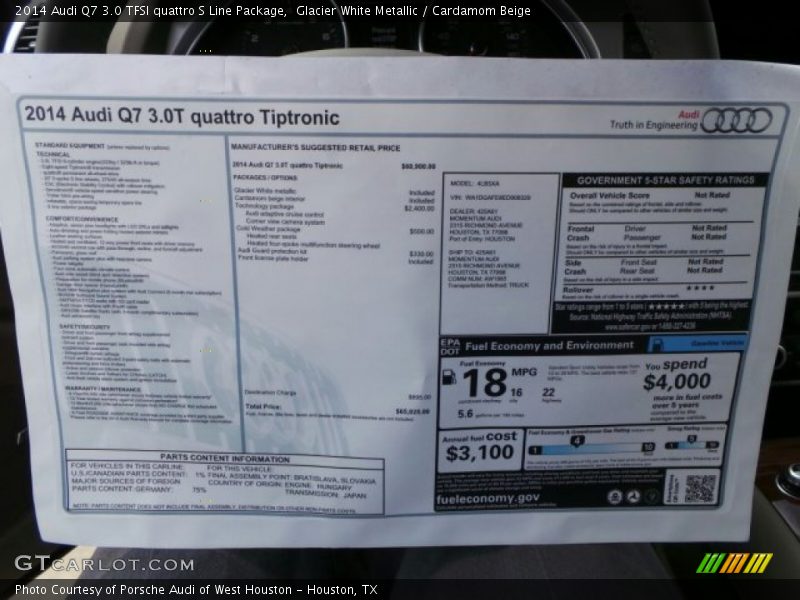 Glacier White Metallic / Cardamom Beige 2014 Audi Q7 3.0 TFSI quattro S Line Package