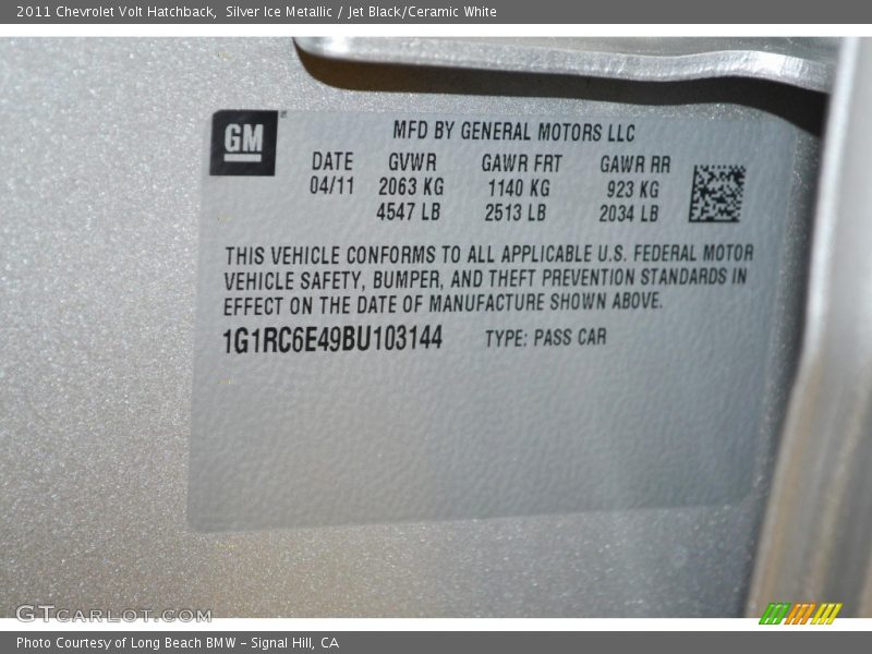 Silver Ice Metallic / Jet Black/Ceramic White 2011 Chevrolet Volt Hatchback