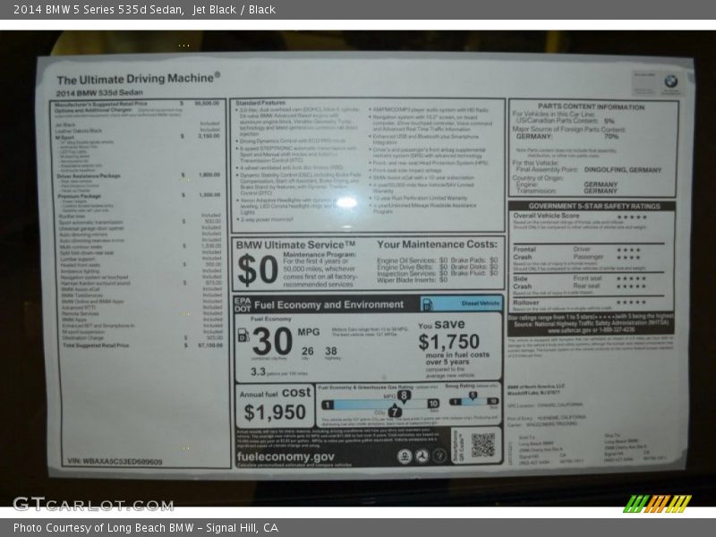 Jet Black / Black 2014 BMW 5 Series 535d Sedan