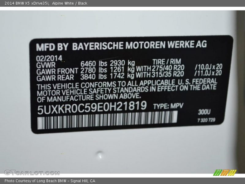 Alpine White / Black 2014 BMW X5 xDrive35i