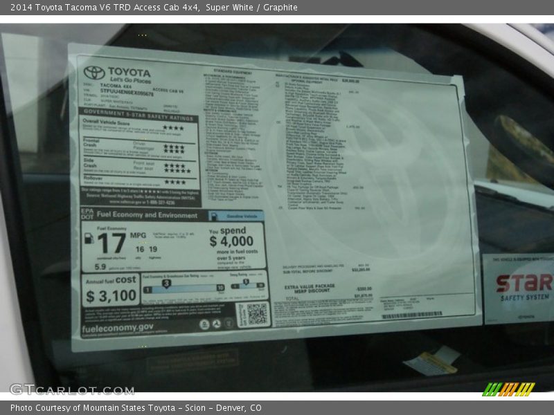 Super White / Graphite 2014 Toyota Tacoma V6 TRD Access Cab 4x4