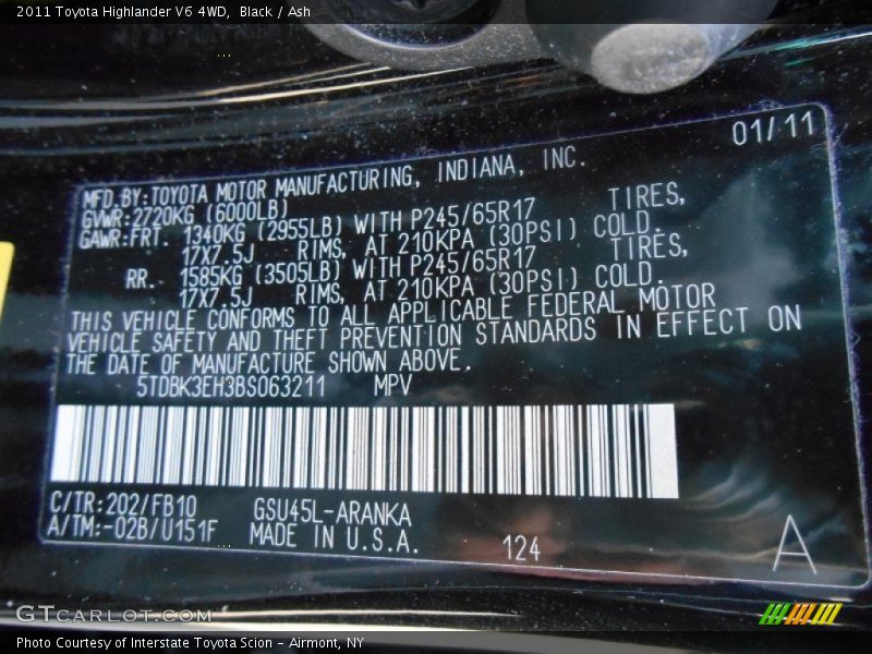 Black / Ash 2011 Toyota Highlander V6 4WD