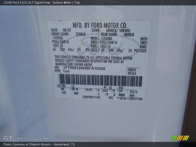 Oxford White / Tan 2008 Ford F150 XLT SuperCrew