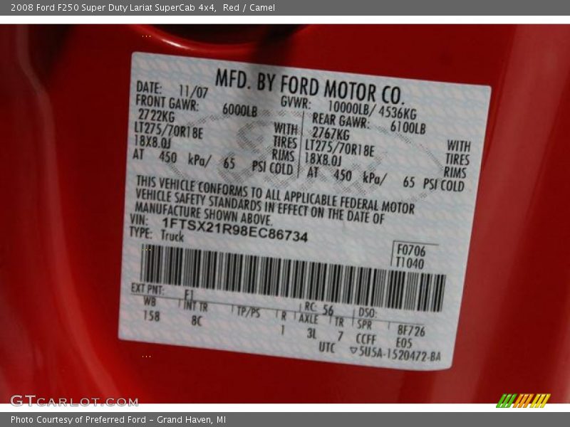 Red / Camel 2008 Ford F250 Super Duty Lariat SuperCab 4x4