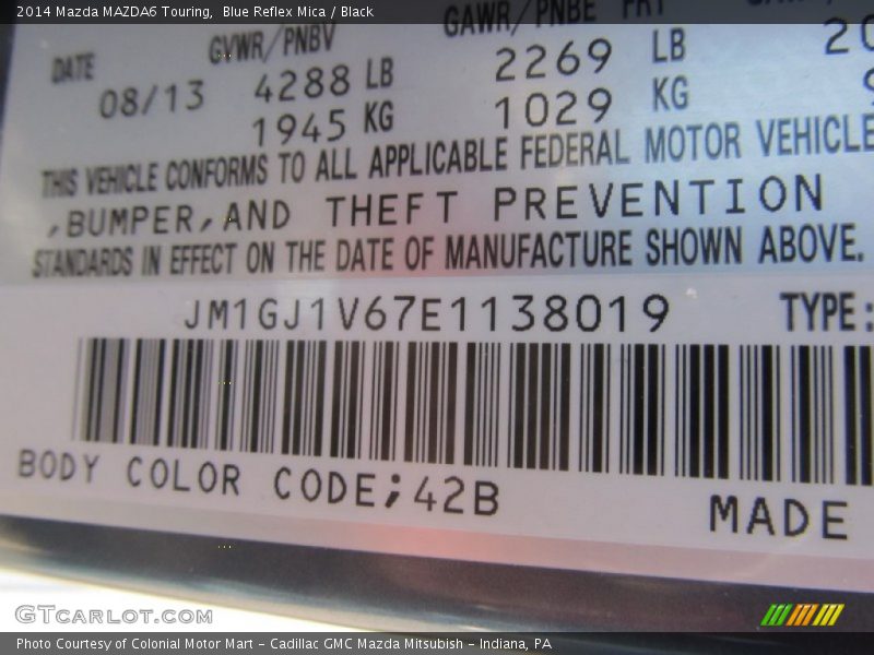 Blue Reflex Mica / Black 2014 Mazda MAZDA6 Touring