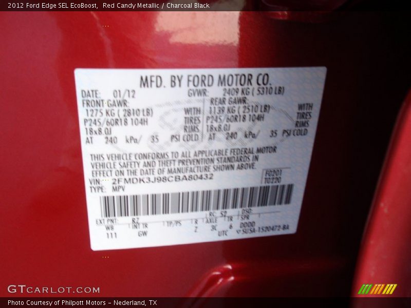 Red Candy Metallic / Charcoal Black 2012 Ford Edge SEL EcoBoost