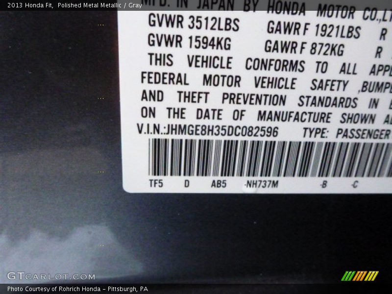 Polished Metal Metallic / Gray 2013 Honda Fit