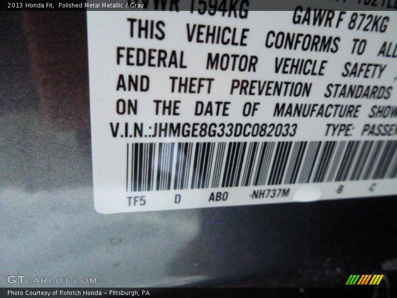 Polished Metal Metallic / Gray 2013 Honda Fit