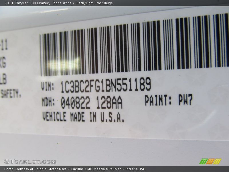 Stone White / Black/Light Frost Beige 2011 Chrysler 200 Limited