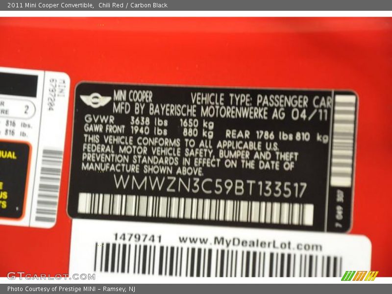 Chili Red / Carbon Black 2011 Mini Cooper Convertible