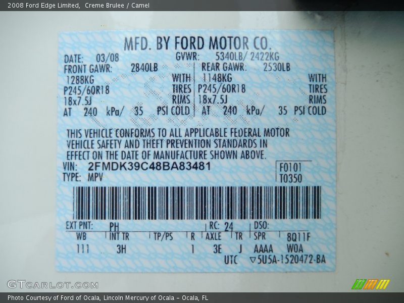 Creme Brulee / Camel 2008 Ford Edge Limited