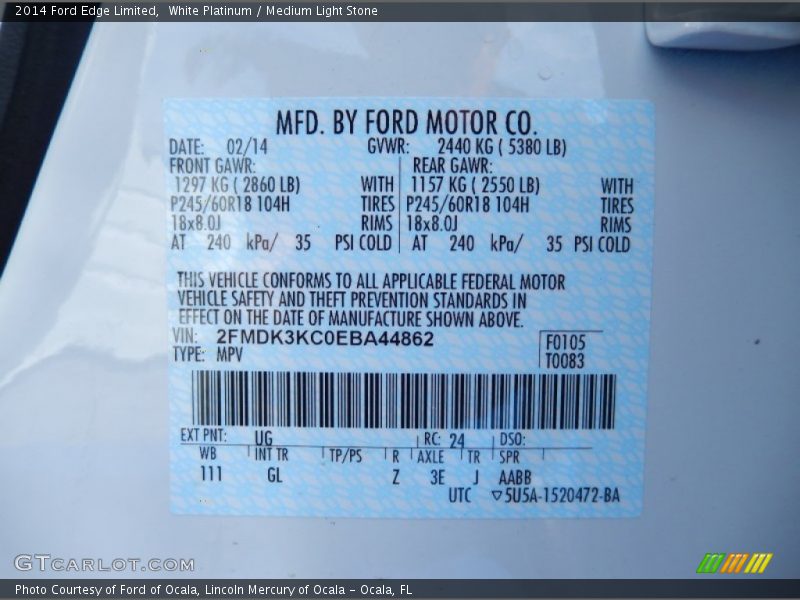 White Platinum / Medium Light Stone 2014 Ford Edge Limited