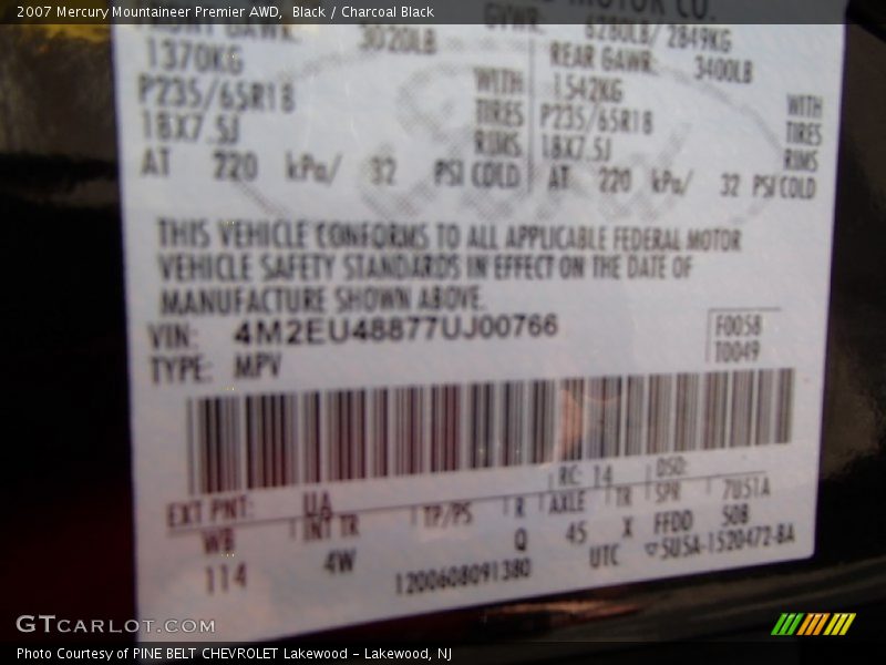 Black / Charcoal Black 2007 Mercury Mountaineer Premier AWD