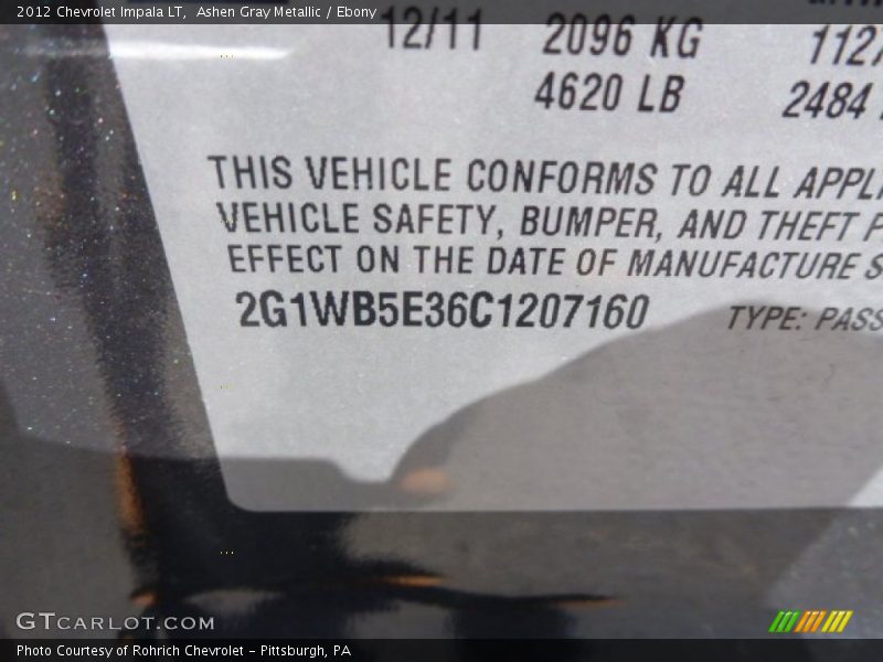 Ashen Gray Metallic / Ebony 2012 Chevrolet Impala LT