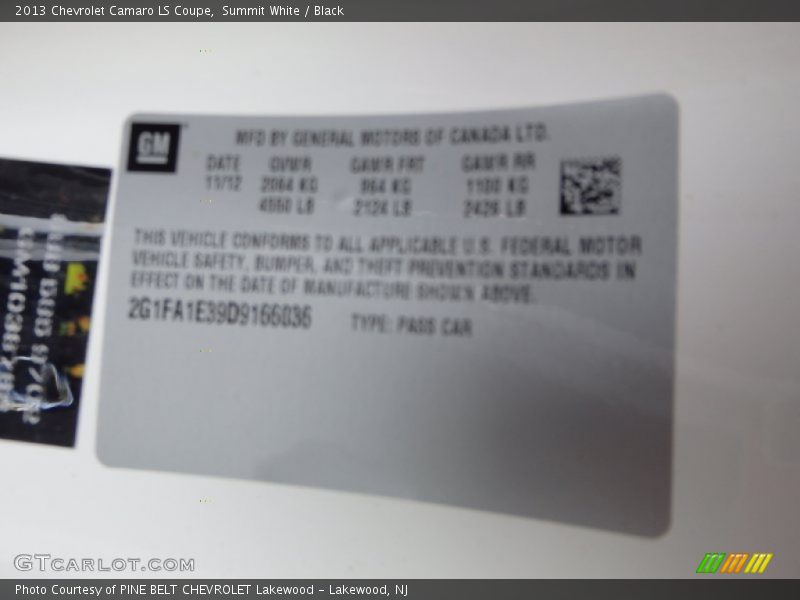 Summit White / Black 2013 Chevrolet Camaro LS Coupe