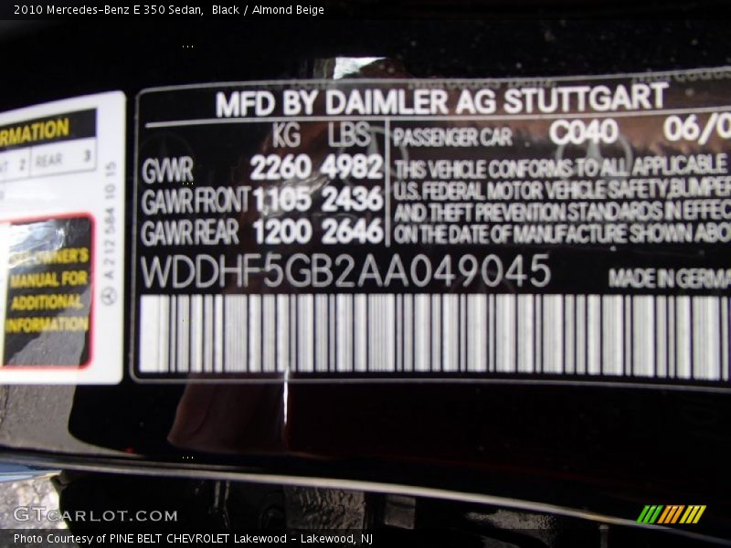 Black / Almond Beige 2010 Mercedes-Benz E 350 Sedan