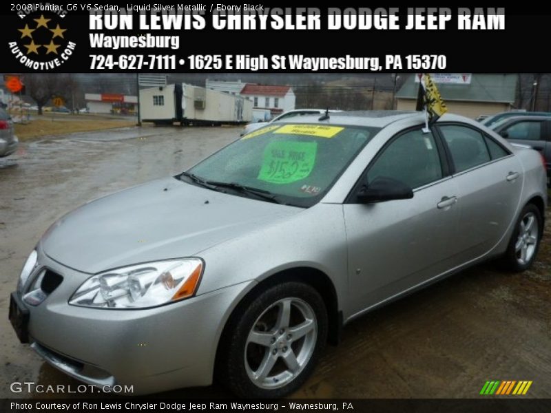 Liquid Silver Metallic / Ebony Black 2008 Pontiac G6 V6 Sedan