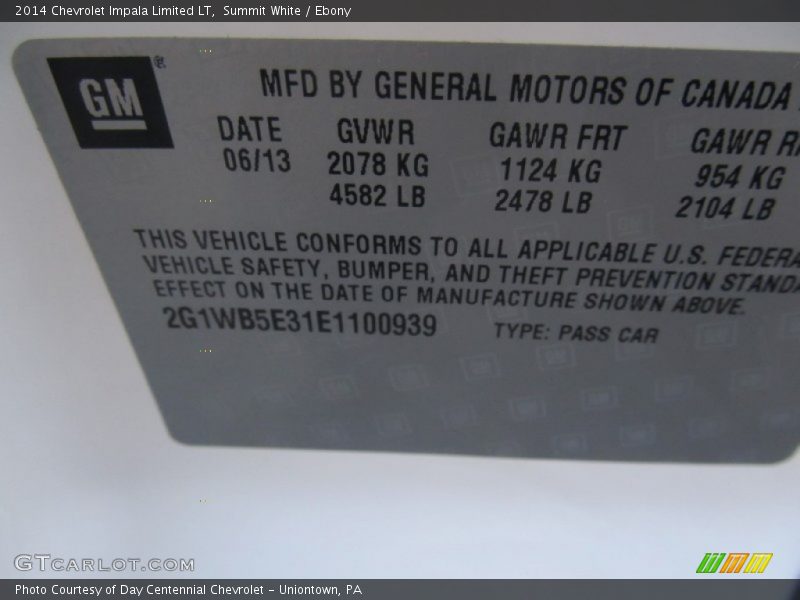 Summit White / Ebony 2014 Chevrolet Impala Limited LT