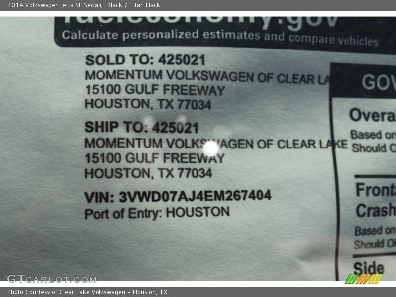 Black / Titan Black 2014 Volkswagen Jetta SE Sedan