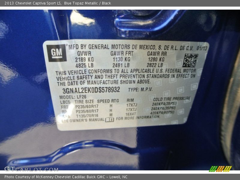 Blue Topaz Metallic / Black 2013 Chevrolet Captiva Sport LS