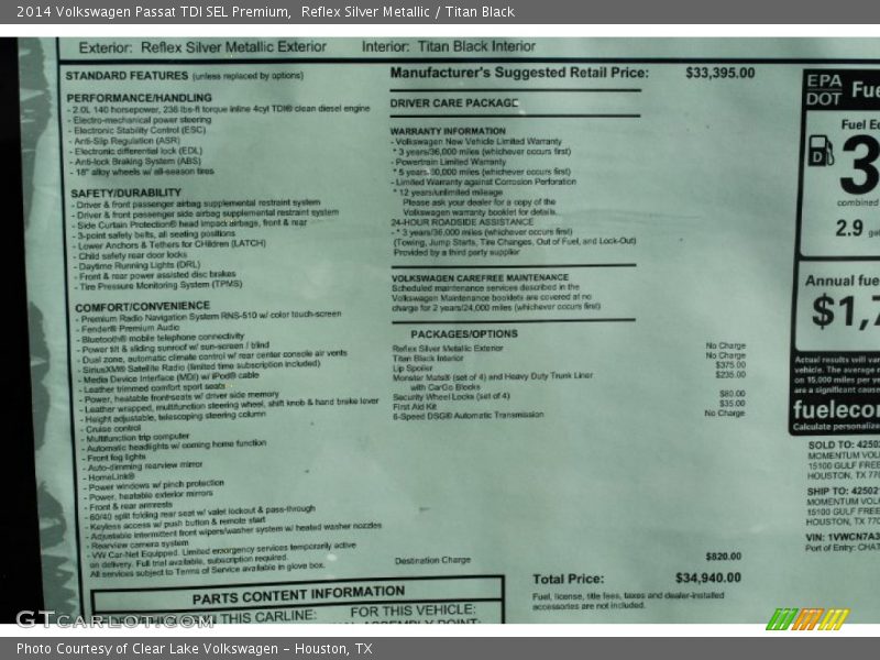 Reflex Silver Metallic / Titan Black 2014 Volkswagen Passat TDI SEL Premium