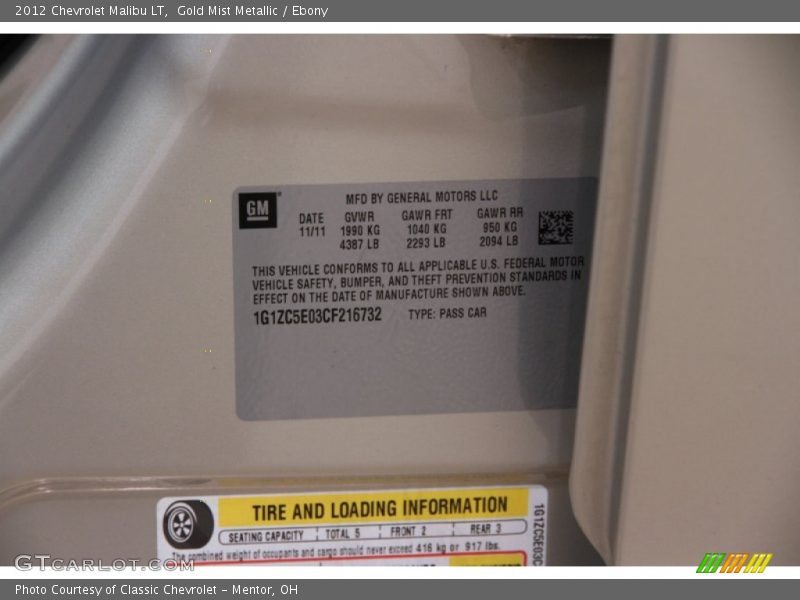 Gold Mist Metallic / Ebony 2012 Chevrolet Malibu LT