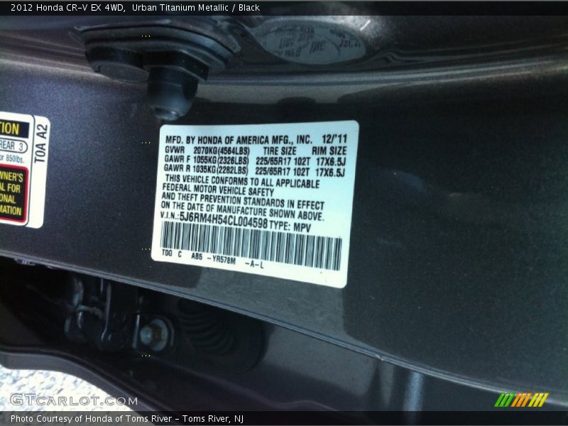 Urban Titanium Metallic / Black 2012 Honda CR-V EX 4WD