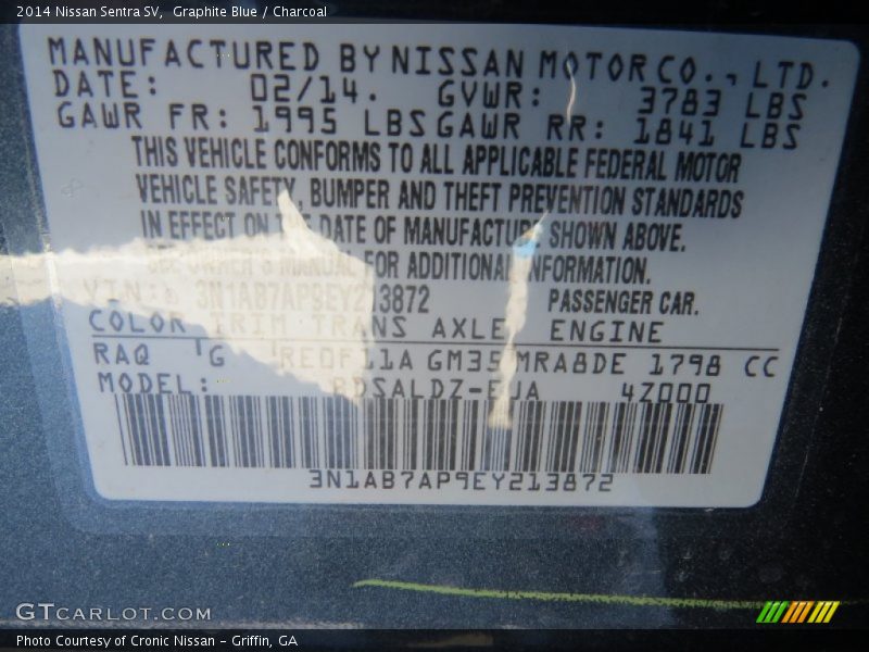 Graphite Blue / Charcoal 2014 Nissan Sentra SV
