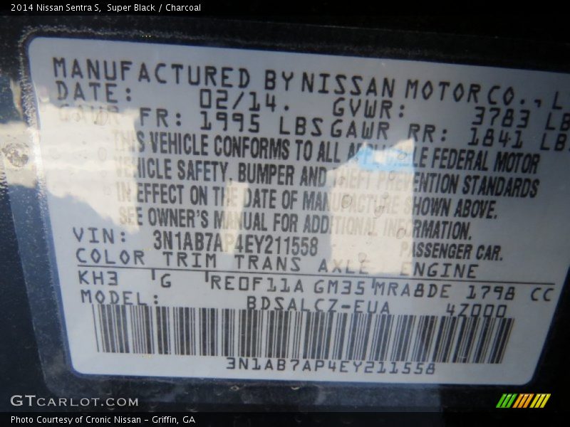 Super Black / Charcoal 2014 Nissan Sentra S