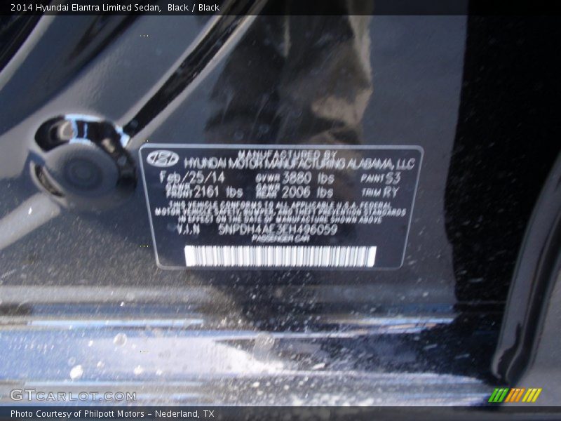Black / Black 2014 Hyundai Elantra Limited Sedan