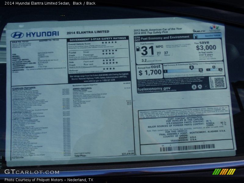 Black / Black 2014 Hyundai Elantra Limited Sedan