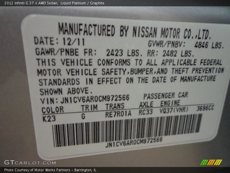 Liquid Platinum / Graphite 2012 Infiniti G 37 x AWD Sedan