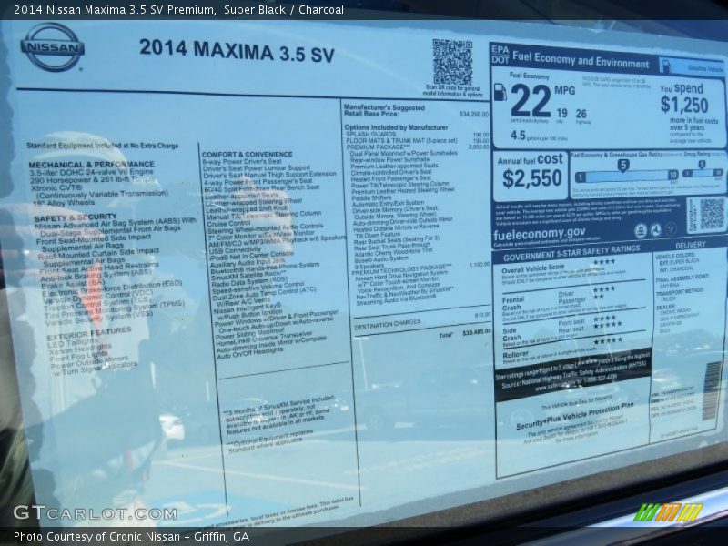 Super Black / Charcoal 2014 Nissan Maxima 3.5 SV Premium