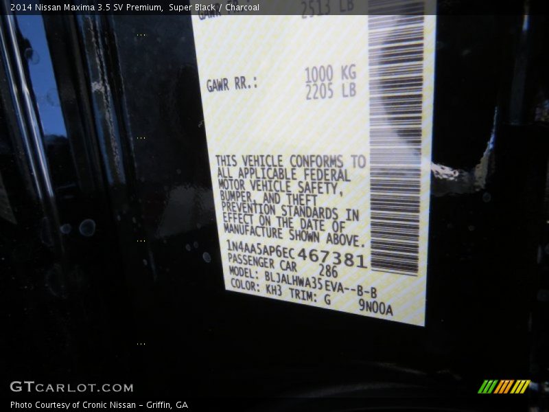 Super Black / Charcoal 2014 Nissan Maxima 3.5 SV Premium