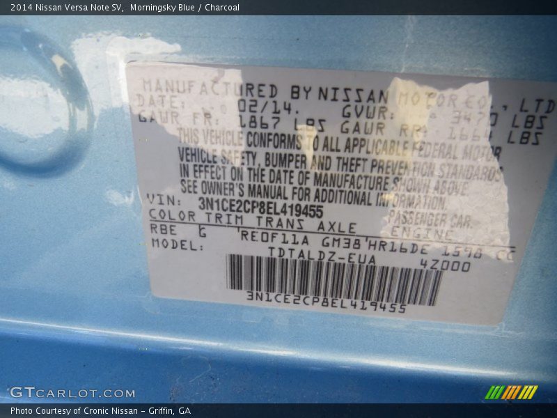 Morningsky Blue / Charcoal 2014 Nissan Versa Note SV