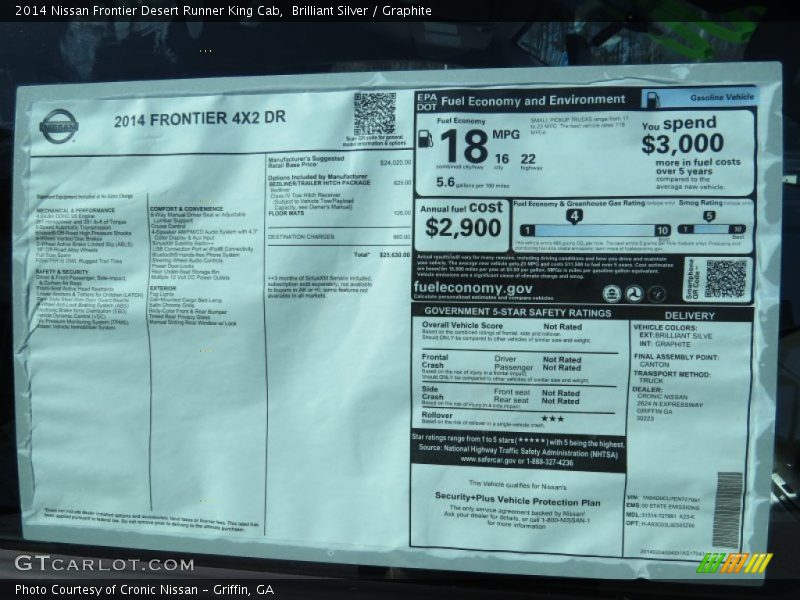  2014 Frontier Desert Runner King Cab Window Sticker