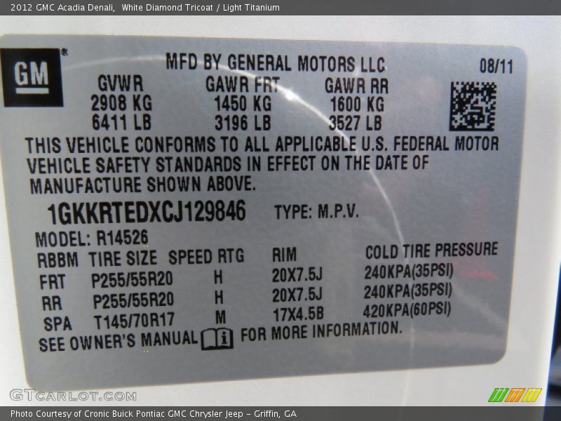 White Diamond Tricoat / Light Titanium 2012 GMC Acadia Denali