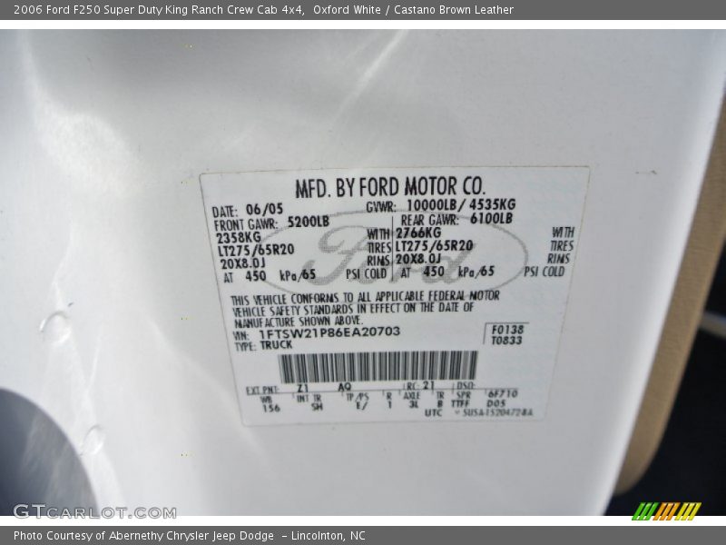 Oxford White / Castano Brown Leather 2006 Ford F250 Super Duty King Ranch Crew Cab 4x4