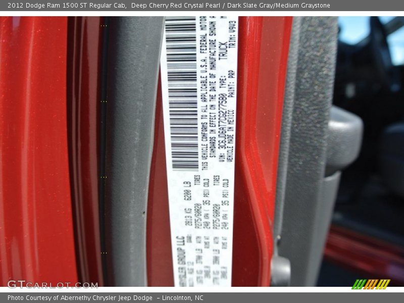 Deep Cherry Red Crystal Pearl / Dark Slate Gray/Medium Graystone 2012 Dodge Ram 1500 ST Regular Cab