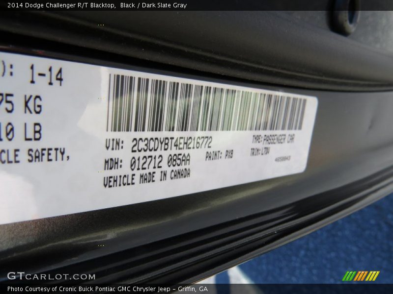 Black / Dark Slate Gray 2014 Dodge Challenger R/T Blacktop